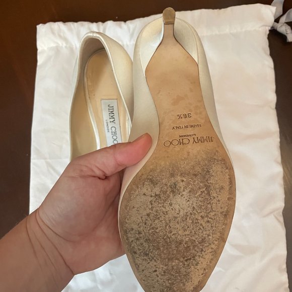 Jimmy Choo Ivory Satin Shoes- 1 inch - Picture 2 of 4